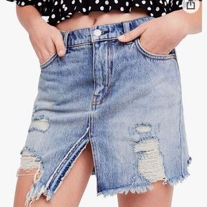 We the Free Free People relaxed destroyed jean mini skirt size 25